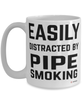 Funny Pipe Smoker Mug Easily Distracted By Pipe Smoking Coffee Cup 15oz White