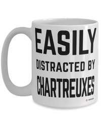 Funny Chartreux Cat Mug Easily Distracted By Chartreuxes Coffee Cup 15oz White