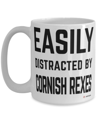 Funny Cornish Rex  Cat Mug Easily Distracted By Cornish Rexes Coffee Cup 15oz White