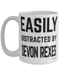 Funny Devon Rex  Cat Mug Easily Distracted By Devon Rexes Coffee Cup 15oz White