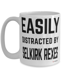 Funny Selkirk Rex Cat Mug Easily Distracted By Selkirk Rexes Coffee Cup 15oz White