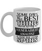 Funny Vulnerability Analyst Mug Some Days The Best Thing About Being A Vulnerability Analyst is Coffee Cup White
