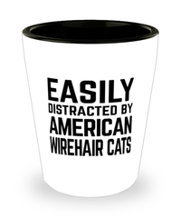 Funny American Wirehair Cat Shot Glass Easily Distracted By American Wirehair Cats