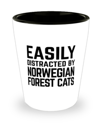 Funny Norwegian Forest Cat Shot Glass Easily Distracted By Norwegian Forest Cats
