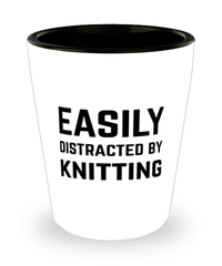 Funny Knitter Shot Glass Easily Distracted By Knitting