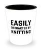 Funny Knitter Shot Glass Easily Distracted By Knitting
