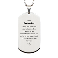 To My Godmother Dogtag Necklace, To My Godmother Remember how much you are loved and appreciated. I love you always and forever, Inspirational Silver Dog Tag For Godmother Present, Birthday Christmas Unique Gifts For Godmother Men Women