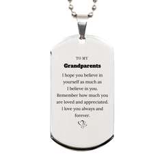 To My Grandparents Dogtag Necklace, To My Grandparents Remember how much you are loved and appreciated. I love you always and forever, Inspirational Silver Dog Tag For Grandparents Present, Birthday Christmas Unique Gifts For Grandparents Men Women