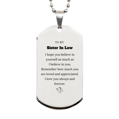 To My Sister In Law Dogtag Necklace, To My Sister In Law Remember how much you are loved and appreciated. I love you always and forever, Inspirational Silver Dog Tag For Sister In Law Present, Birthday Christmas Unique Gifts For Sister In Law Men Women