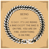 Sarcastic Chef Gifts, Birthday Christmas Unique Cuban Link Chain Bracelet For Chef for Coworkers, Men, Women, Friends Being Chef is Easy. It's Like Riding A Bike Except The Bike Is On Fire. You Are On Fire. Everything Is On Fire