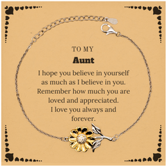 To My Aunt Bracelet with Card, To My Aunt Remember how much you are loved and appreciated. I love you always and forever, Inspirational Sunflower Bracelet For Aunt Present, Birthday Christmas Unique Gifts For Aunt Men Women