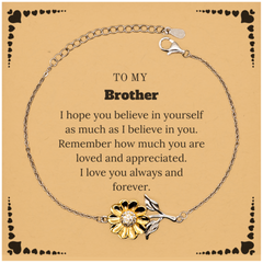 To My Brother Bracelet with Card, To My Brother Remember how much you are loved and appreciated. I love you always and forever, Inspirational Sunflower Bracelet For Brother Present, Birthday Christmas Unique Gifts For Brother Men Women