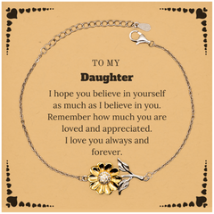 To My Daughter Bracelet with Card, To My Daughter Remember how much you are loved and appreciated. I love you always and forever, Inspirational Sunflower Bracelet For Daughter Present, Birthday Christmas Unique Gifts For Daughter Men Women