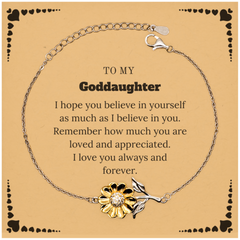 To My Goddaughter Bracelet with Card, To My Goddaughter Remember how much you are loved and appreciated. I love you always and forever, Inspirational Sunflower Bracelet For Goddaughter Present, Birthday Christmas Unique Gifts For Goddaughter Men Women