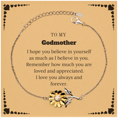 To My Godmother Bracelet with Card, To My Godmother Remember how much you are loved and appreciated. I love you always and forever, Inspirational Sunflower Bracelet For Godmother Present, Birthday Christmas Unique Gifts For Godmother Men Women