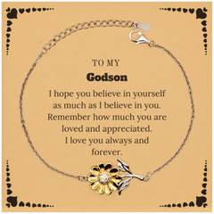 To My Godson Bracelet with Card, To My Godson Remember how much you are loved and appreciated. I love you always and forever, Inspirational Sunflower Bracelet For Godson Present, Birthday Christmas Unique Gifts For Godson Men Women