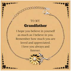 To My Grandfather Bracelet with Card, To My Grandfather Remember how much you are loved and appreciated. I love you always and forever, Inspirational Sunflower Bracelet For Grandfather Present, Birthday Christmas Unique Gifts For Grandfather Men Women