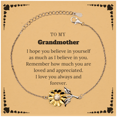 To My Grandmother Bracelet with Card, To My Grandmother Remember how much you are loved and appreciated. I love you always and forever, Inspirational Sunflower Bracelet For Grandmother Present, Birthday Christmas Unique Gifts For Grandmother Men Women