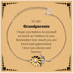To My Grandparents Bracelet with Card, To My Grandparents Remember how much you are loved and appreciated. I love you always and forever, Inspirational Sunflower Bracelet For Grandparents Present, Birthday Christmas Unique Gifts For Grandparents Men Women