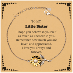 To My Little Sister Bracelet with Card, To My Little Sister Remember how much you are loved and appreciated. I love you always and forever, Inspirational Sunflower Bracelet For Little Sister Present, Birthday Christmas Unique Gifts For Little Sister Men W