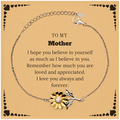 To My Mother Bracelet with Card, To My Mother Remember how much you are loved and appreciated. I love you always and forever, Inspirational Sunflower Bracelet For Mother Present, Birthday Christmas Unique Gifts For Mother Men Women