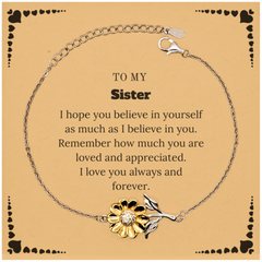 To My Sister Bracelet with Card, To My Sister Remember how much you are loved and appreciated. I love you always and forever, Inspirational Sunflower Bracelet For Sister Present, Birthday Christmas Unique Gifts For Sister Men Women