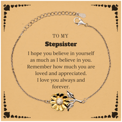 To My Stepsister Bracelet with Card, To My Stepsister Remember how much you are loved and appreciated. I love you always and forever, Inspirational Sunflower Bracelet For Stepsister Present, Birthday Christmas Unique Gifts For Stepsister Men Women