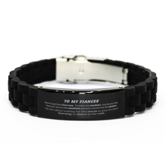 Fiancee Black Glidelock Clasp Bracelet Gifts, To My Fiancee Never forget that I love you. You are my sunshine, Motivational Bracelet For Fiancee, Keepsake Birthday Christmas Unique Gifts For Fiancee