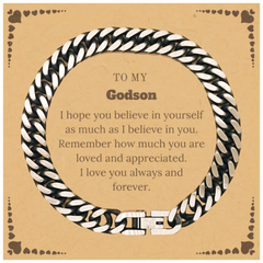 To My Godson Bracelet with Card, To My Godson Remember how much you are loved and appreciated. I love you always and forever, Inspirational Cuban Link Chain Bracelet For Godson Present, Birthday Christmas Unique Gifts For Godson Men Women