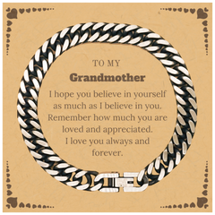 To My Grandmother Bracelet with Card, To My Grandmother Remember how much you are loved and appreciated. I love you always and forever, Inspirational Cuban Link Chain Bracelet For Grandmother Present, Birthday Christmas Unique Gifts For Grandmother Men Wo