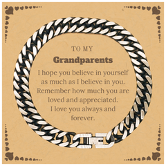 To My Grandparents Bracelet with Card, To My Grandparents Remember how much you are loved and appreciated. I love you always and forever, Inspirational Cuban Link Chain Bracelet For Grandparents Present, Birthday Christmas Unique Gifts For Grandparents Me