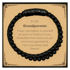 To My Grandparents Bracelet with Card, To My Grandparents Remember how much you are loved and appreciated. I love you always and forever, Inspirational Stone Leather Bracelets For Grandparents Present, Birthday Christmas Unique Gifts For Grandparents Men