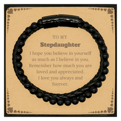 To My Stepdaughter Bracelet with Card, To My Stepdaughter Remember how much you are loved and appreciated. I love you always and forever, Inspirational Stone Leather Bracelets For Stepdaughter Present, Birthday Christmas Unique Gifts For Stepdaughter Men