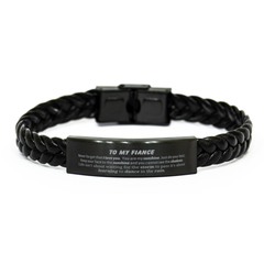 Fiance Braided Leather Bracelet Gifts, To My Fiance Never forget that I love you. You are my sunshine, Motivational Bracelet For Fiance, Keepsake Birthday Christmas Unique Gifts For Fiance