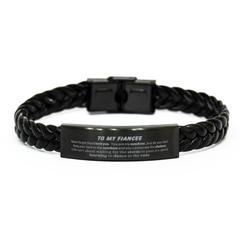 Fiancee Braided Leather Bracelet Gifts, To My Fiancee Never forget that I love you. You are my sunshine, Motivational Bracelet For Fiancee, Keepsake Birthday Christmas Unique Gifts For Fiancee