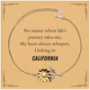 California State Gifts, No matter where life's journey takes me, my heart always whispers, I belong in California, Proud California Sunflower Bracelet Birthday Christmas For Men, Women, Friends