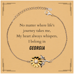Georgia State Gifts, No matter where life's journey takes me, my heart always whispers, I belong in Georgia, Proud Georgia Sunflower Bracelet Birthday Christmas For Men, Women, Friends