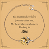Iowa State Gifts, No matter where life's journey takes me, my heart always whispers, I belong in Iowa, Proud Iowa Sunflower Bracelet Birthday Christmas For Men, Women, Friends