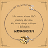 Massachusetts State Gifts, No matter where life's journey takes me, my heart always whispers, I belong in Massachusetts, Proud Massachusetts Sunflower Bracelet Birthday Christmas For Men, Women, Friends