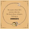 Minnesota State Gifts, No matter where life's journey takes me, my heart always whispers, I belong in Minnesota, Proud Minnesota Sunflower Bracelet Birthday Christmas For Men, Women, Friends