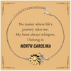 North Carolina State Gifts, No matter where life's journey takes me, my heart always whispers, I belong in North Carolina, Proud North Carolina Sunflower Bracelet Birthday Christmas For Men, Women, Friends