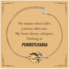 Pennsylvania State Gifts, No matter where life's journey takes me, my heart always whispers, I belong in Pennsylvania, Proud Pennsylvania Sunflower Bracelet Birthday Christmas For Men, Women, Friends