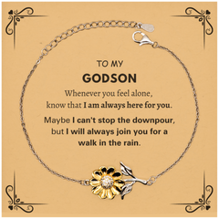 Inspirational Godson Gifts, Motivational Godson Sunflower Bracelet Gifts, Birthday Christmas Unique Gifts For Godson To My Godson Whenever you feel alone, know that I am always here for you