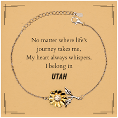 Utah State Gifts, No matter where life's journey takes me, my heart always whispers, I belong in Utah, Proud Utah Sunflower Bracelet Birthday Christmas For Men, Women, Friends