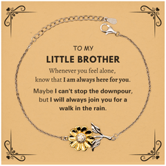 Inspirational Little Brother Gifts, Motivational Little Brother Sunflower Bracelet Gifts, Birthday Christmas Unique Gifts For Little Brother To My Little Brother Whenever you feel alone, know that I am always here for you