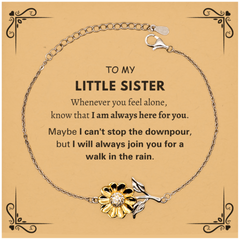 Inspirational Little Sister Gifts, Motivational Little Sister Sunflower Bracelet Gifts, Birthday Christmas Unique Gifts For Little Sister To My Little Sister Whenever you feel alone, know that I am always here for you