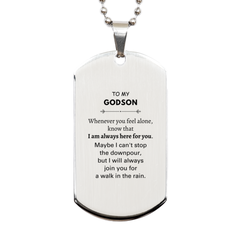Inspirational Godson Gifts, Motivational Godson Silver Dog Tag Gifts, Birthday Christmas Unique Gifts For Godson To My Godson Whenever you feel alone, know that I am always here for you