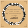 Colorado State Gifts, No matter where life's journey takes me, my heart always whispers, I belong in Colorado, Proud Colorado Cuban Link Chain Bracelet Birthday Christmas For Men, Women, Friends