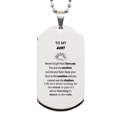 Aunt Silver Dog Tag Gifts, To My Aunt Never forget that I love you. You are my sunshine, Motivational Dogtag Necklace For Aunt, Keepsake Birthday Christmas Unique Gifts For Aunt