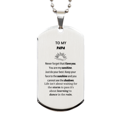 Papa Silver Dog Tag Gifts, To My Papa Never forget that I love you. You are my sunshine, Motivational Dogtag Necklace For Papa, Keepsake Birthday Christmas Unique Gifts For Papa